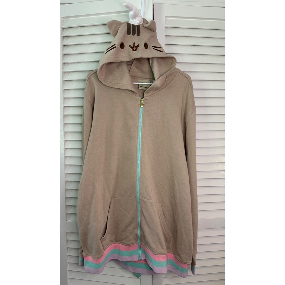 Unicorn Pusheen Size 2X Full Zip Hoodie with Pusheen Face Horn Mane Tale Cosplay